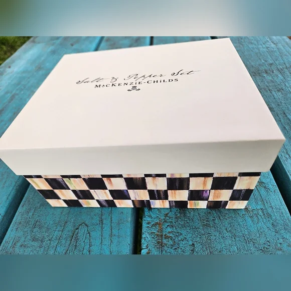 Mackenzie Childs Courtly Check Teapot Salt & Pepper Shakers - Picture 3 of 9